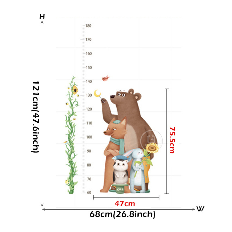 Cute Big Brown Bear Height Ruler Measure Wall Stickers for kids Room Nursery Home Decoration Wall Decal