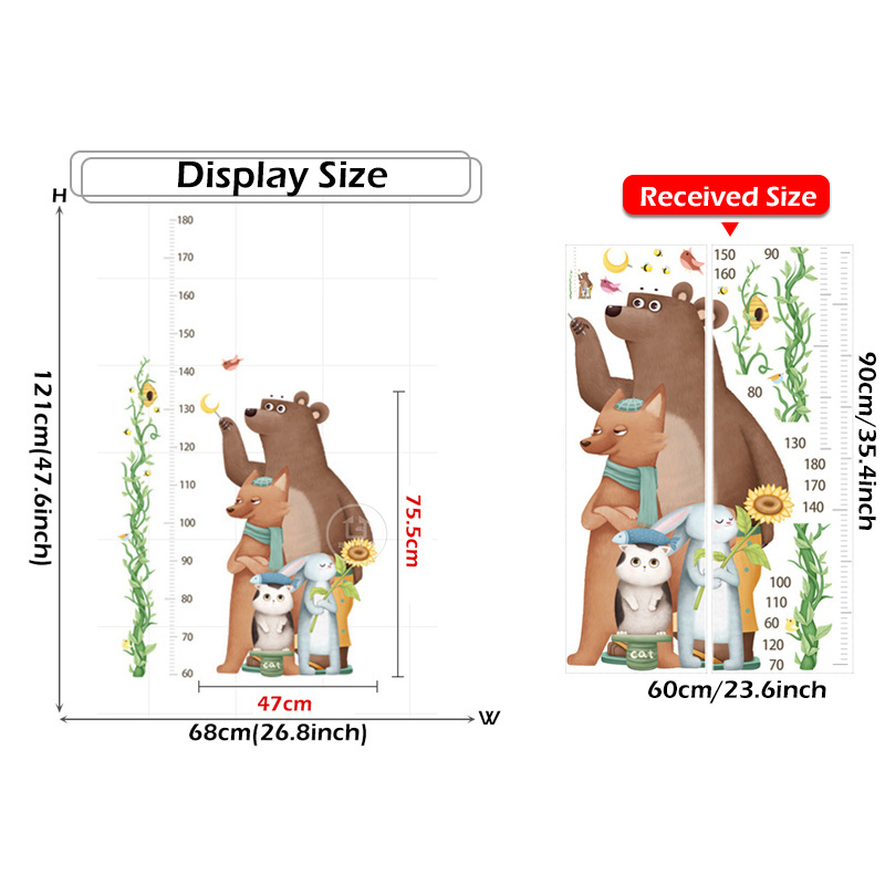 Cute Big Brown Bear Height Ruler Measure Wall Stickers for kids Room Nursery Home Decoration Wall Decal