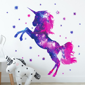 Pink Purple Starry Sky Unicorns Wall Stickers for Kids Room Bedroom Baby Nursery Home Decorative Wall Decal