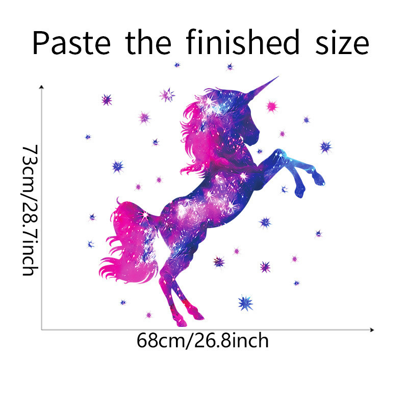 Pink Purple Starry Sky Unicorns Wall Stickers for Kids Room Bedroom Baby Nursery Home Decorative Wall Decal