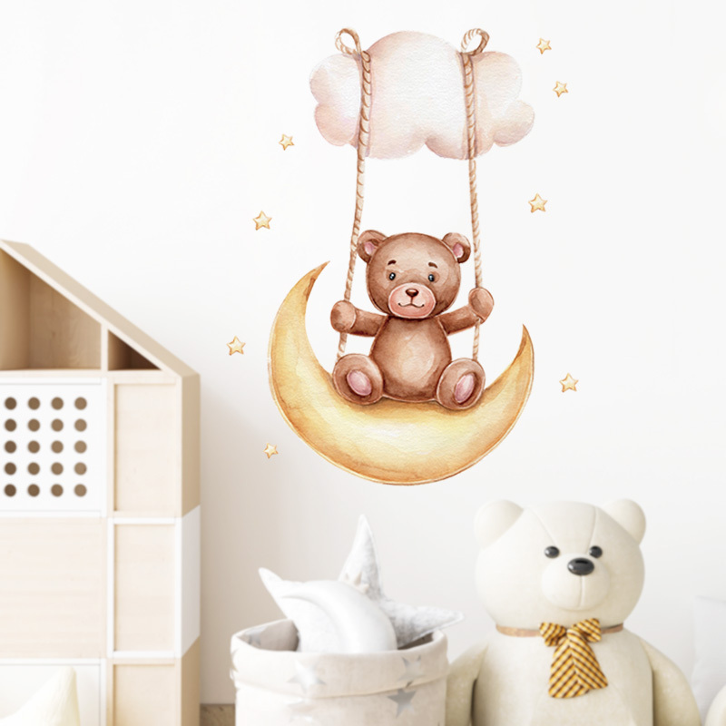 Cute Brown Bear Wall Stickers for boys Kids Room Bedroom Nursery Decorative Wall Decal