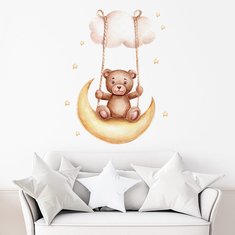 Cute Brown Bear Wall Stickers for boys Kids Room Bedroom Nursery Decorative Wall Decal