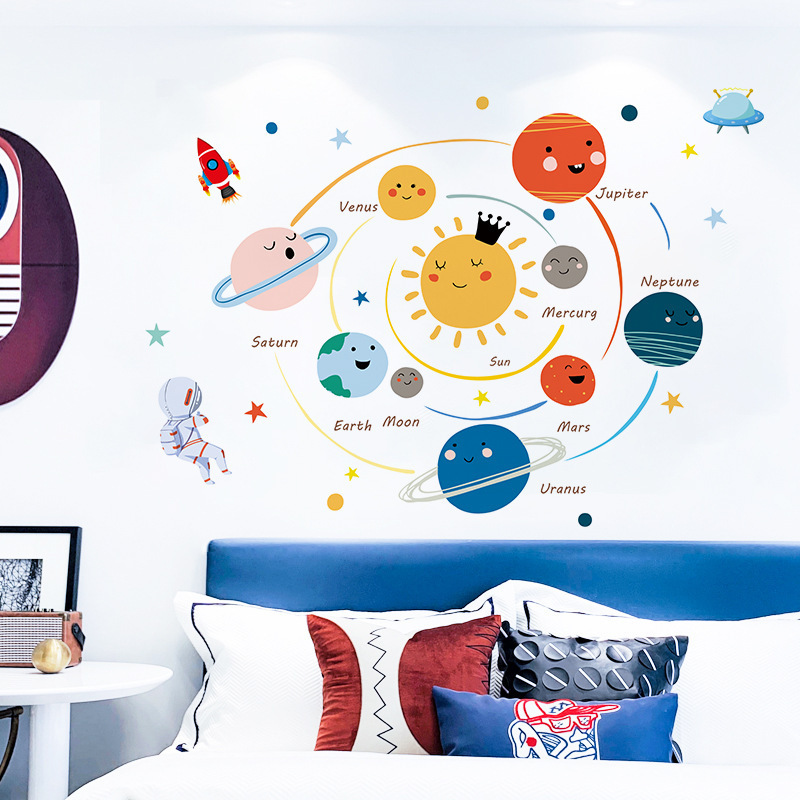 Hand Paint Space Solar System Planets Wall Stickers for Kids Room Bedroom Home Decoration Wall Decal