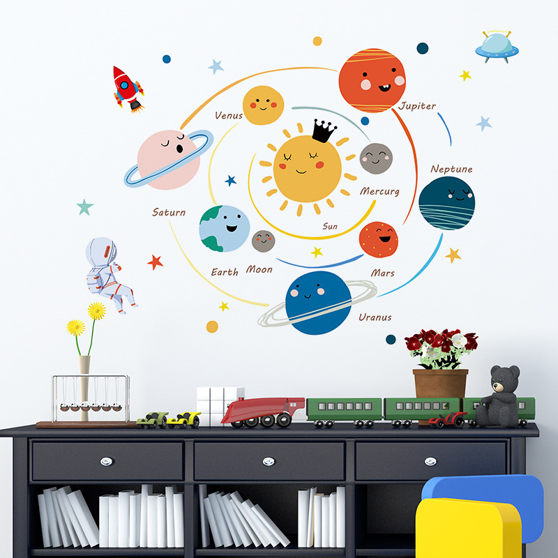 Hand Paint Space Solar System Planets Wall Stickers for Kids Room Bedroom Home Decoration Wall Decal