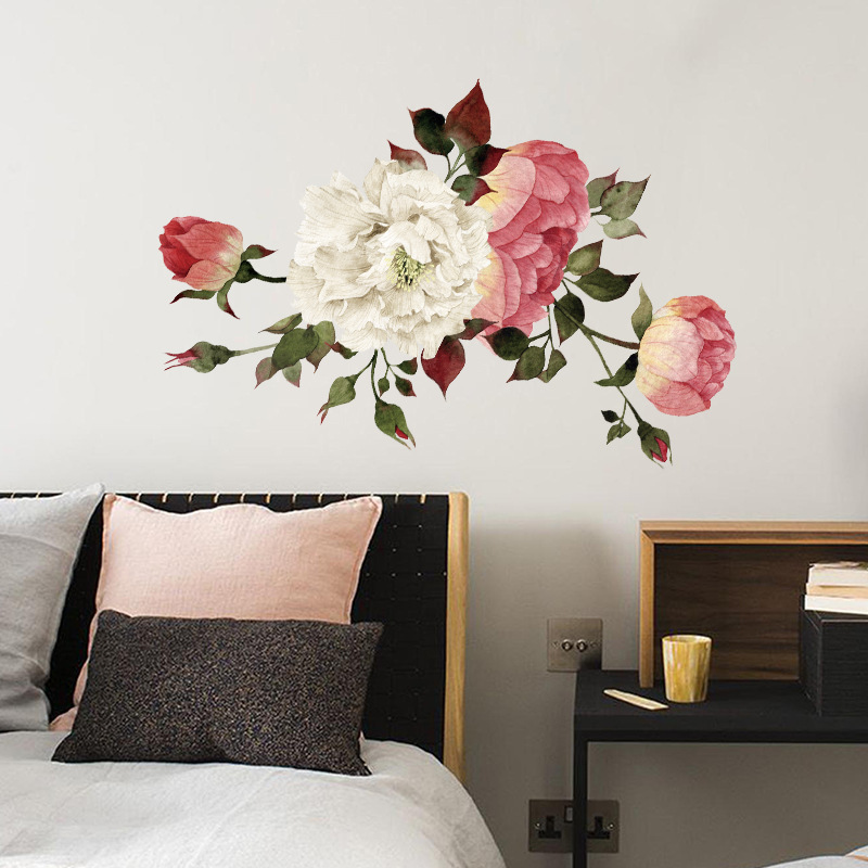 Large Peony Flowers Red and White Blossom Wall Stickers for Living Room Bedroom Home Decorative Wall Decal