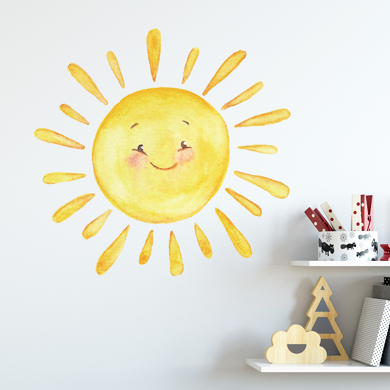 Cartoon Painted Sun Wall Stickers for Kids Baby Room Nursery Bedroom Home Decoration Wall Decal