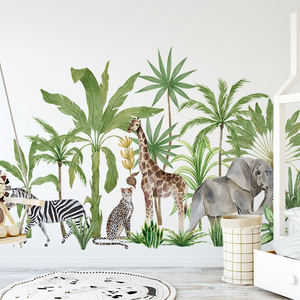 Africa Animals Tropical Plants Watercolor Wall Stickers for Kids Room Nursery Home Decoration Wall Decal