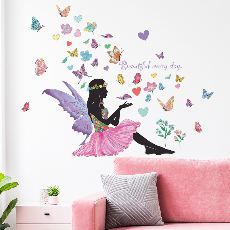 Butterfly Fairy Princess Wall Stickers for Living Room Girl Room Bedside Home Decoration Wall Decal