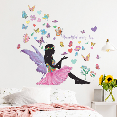 Butterfly Fairy Princess Wall Stickers for Living Room Girl Room Bedside Home Decoration Wall Decal