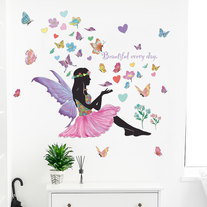 Butterfly Fairy Princess Wall Stickers for Living Room Girl Room Bedside Home Decoration Wall Decal