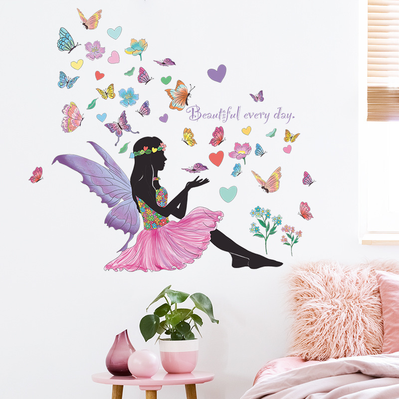 Butterfly Fairy Princess Wall Stickers for Living Room Girl Room Bedside Home Decoration Wall Decal