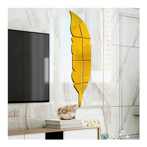 3D Mirror Feather Acrylic Wall Stickers for Porch Living Room Bedroom Bathroom Decorative Mirror Wallpaper