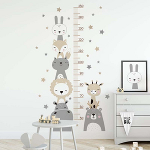 Boho Color Style Smile Animals Bear Lion Hearts Height Measurement Ruler Wall Stickers for Kids Room Baby Nursery Wall Decals