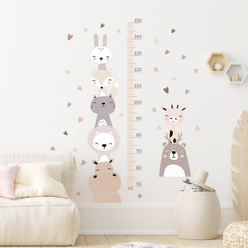 Cartoon Orange Animal Height Measurement Wall Stickers for Kids Room Bedroom Nursery Home Decoration Wall Decal