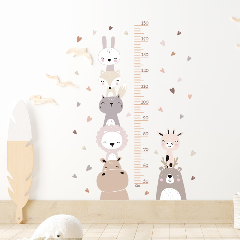 Cartoon Orange Animal Height Measurement Wall Stickers for Kids Room Bedroom Nursery Home Decoration Wall Decal