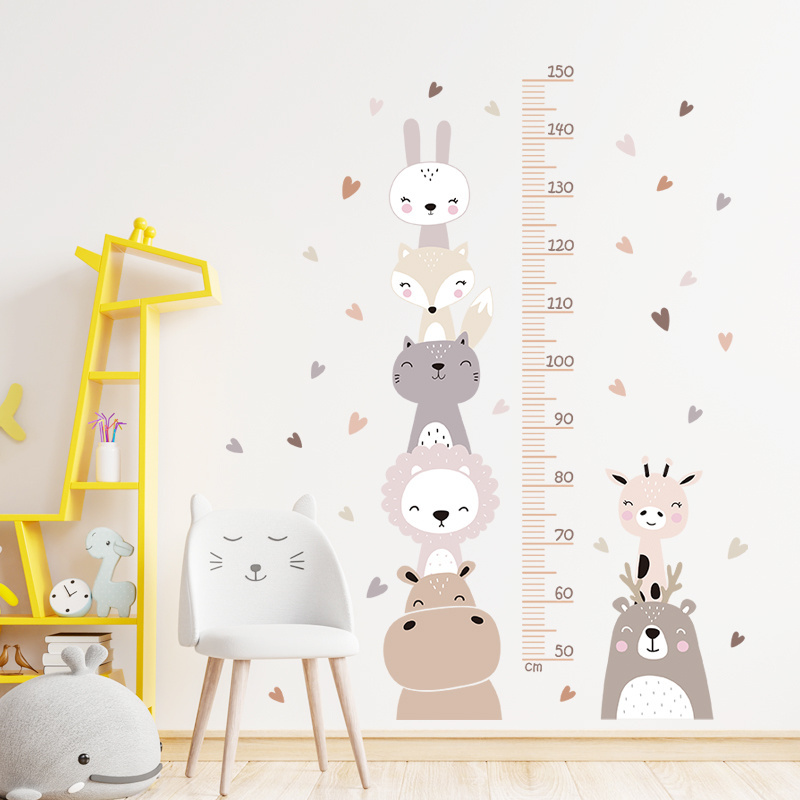 Cartoon Orange Animal Height Measurement Wall Stickers for Kids Room Bedroom Nursery Home Decoration Wall Decal