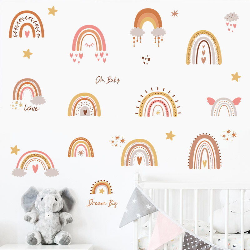 Cartoon Rainbow Star Wall Stickers for Kids Room Bedroom Nursery Decoration Wall Decal