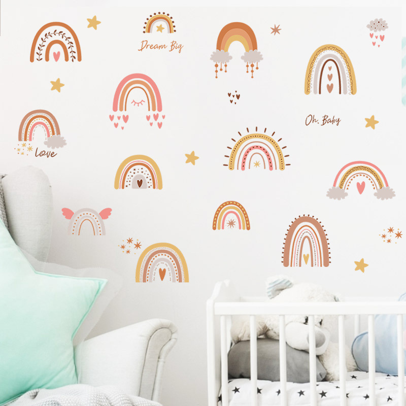 Cartoon Rainbow Star Wall Stickers for Kids Room Bedroom Nursery Decoration Wall Decal