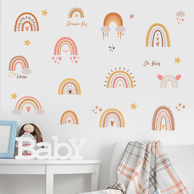 Cartoon Rainbow Star Wall Stickers for Kids Room Bedroom Nursery Decoration Wall Decal