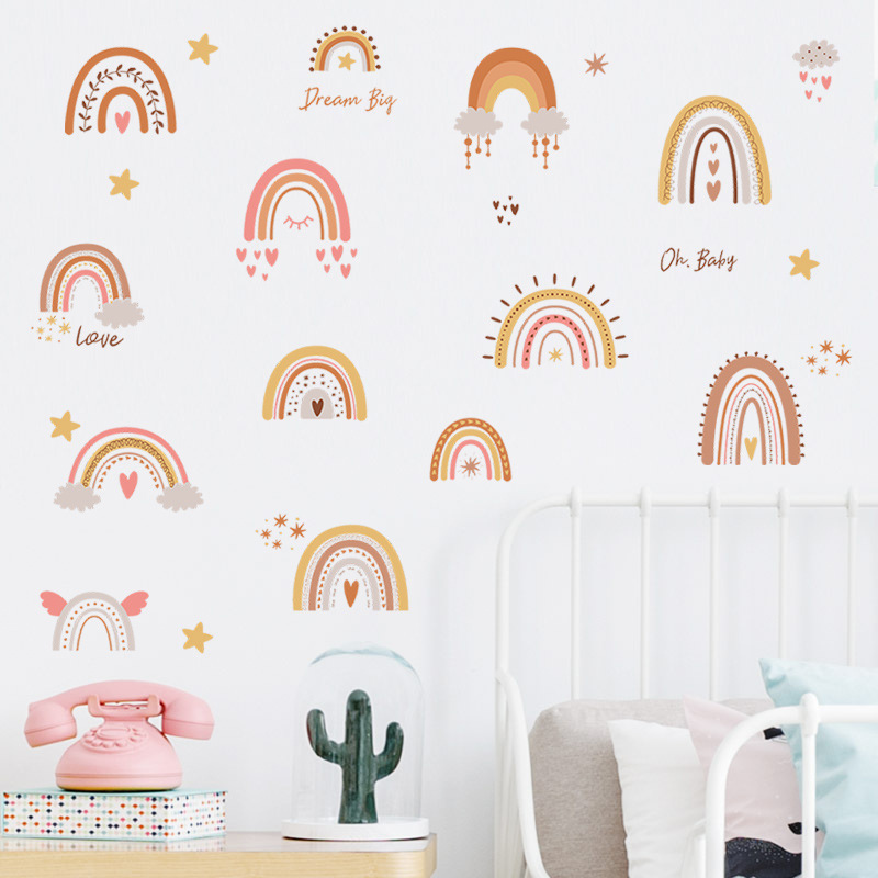 Cartoon Rainbow Star Wall Stickers for Kids Room Bedroom Nursery Decoration Wall Decal