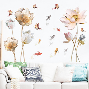 Lotus koi Fish Chinese Wind Wall Stickers for Kids Room Bedroom Living Room Porch Decoration Wall Decal