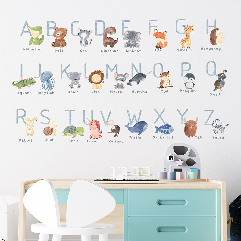 Cartoon Animals ABC Alphabet Wall Stickers for Kids Room Bedroom Kindergarten Decoration Wall Decal