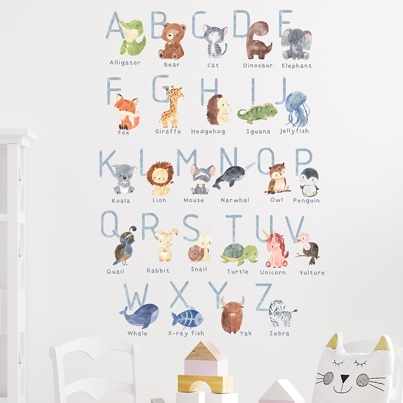 Cartoon Animals ABC Alphabet Wall Stickers for Kids Room Bedroom Kindergarten Decoration Wall Decal