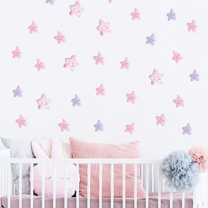 Watercolor Lovely Pink Purple Star Wall Stickers for Kids Room Bedroom Nursery DIY Decoration Wall Decal