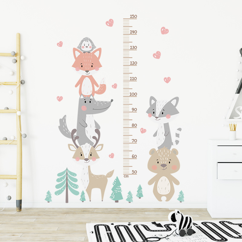 Cartoon Animals Forest Height Measurement Wall Stickers For Kids Room Bedroom Nursery Decoration Wall Decal