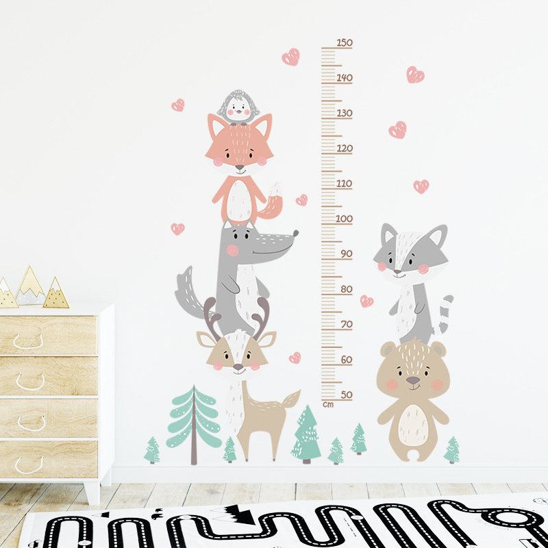 Cartoon Animals Forest Height Measurement Wall Stickers For Kids Room Bedroom Nursery Decoration Wall Decal