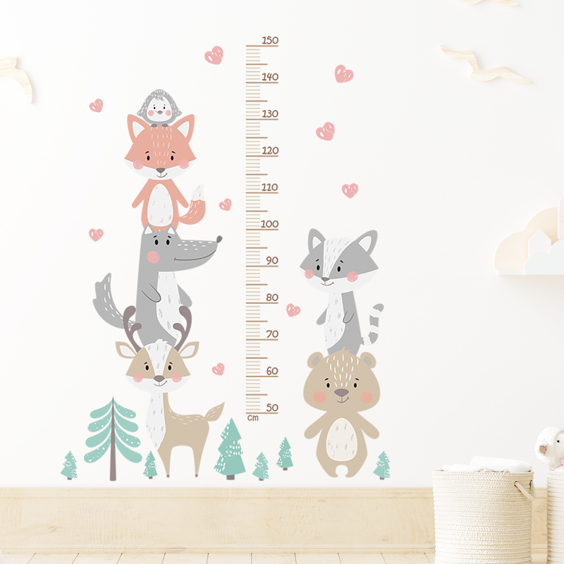 Cartoon Animals Forest Height Measurement Wall Stickers For Kids Room Bedroom Nursery Decoration Wall Decal