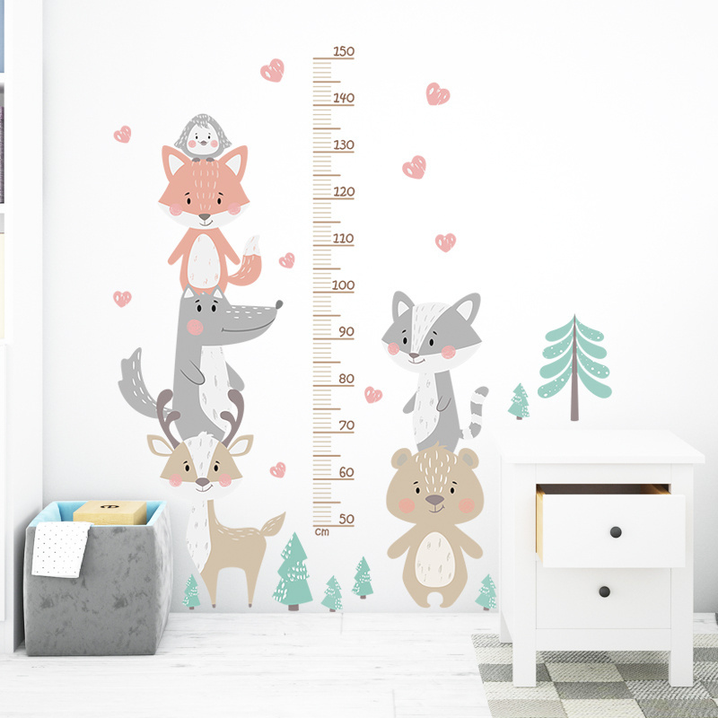 Cartoon Animals Forest Height Measurement Wall Stickers For Kids Room Bedroom Nursery Decoration Wall Decal