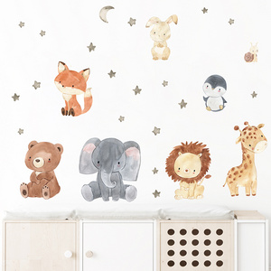 Cartoon Cute Animals Moon Star Wall Stickers for Kids Room Bedroom Living Room Nursery Home Decoration Wall Decals