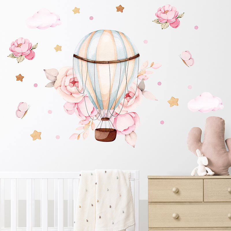 Cartoon Hot Air Balloon Flower Wall Stickers for Kids Room Bedroom Kindergarten Decoration Wall Decal