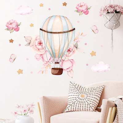 Cartoon Hot Air Balloon Flower Wall Stickers for Kids Room Bedroom Kindergarten Decoration Wall Decal