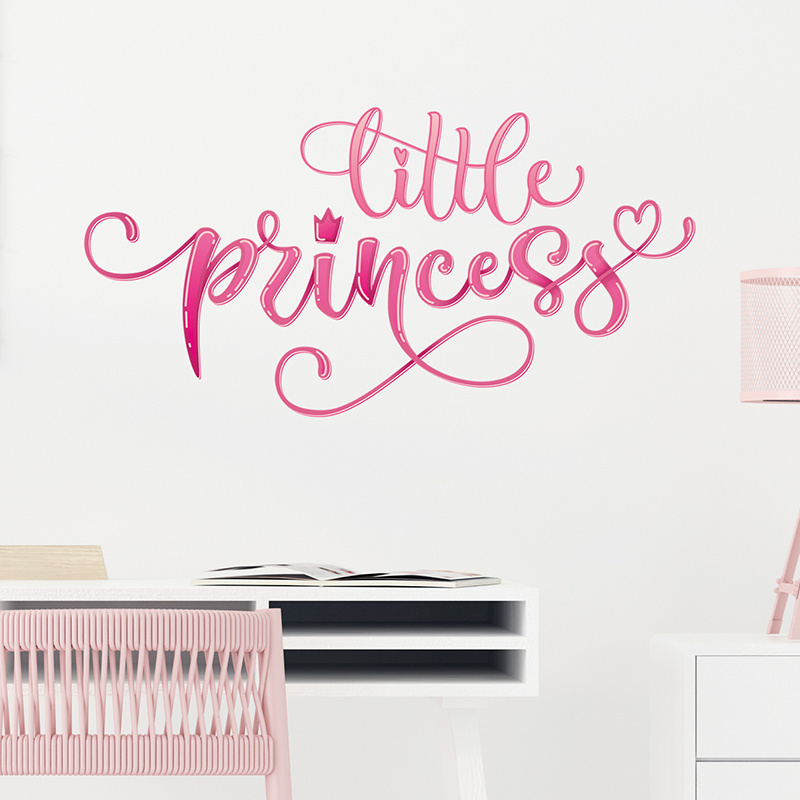 Pink Little Princess Character Crown Wall Stickers for Kids Room Girl Room Wall Decals Home Decorative Stickers Murals Wallpaper