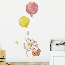 Cartoon Mouse Balloon Flower Basket Wall Stickers for Kids Room Bedroom Nursery Decoration Wall Decal