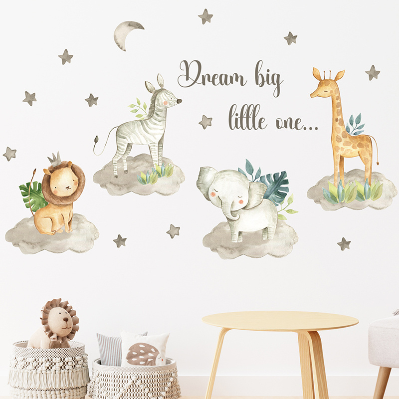 Cartoon Animals Star Moon Wall Stickers For Kids Room Bedroom Nursery Decoration Wall Decal