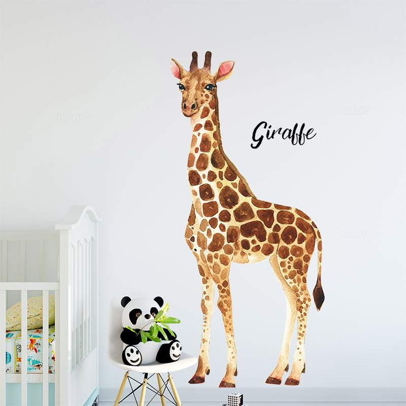 Tall Large Giraffe Green Leaves Wall Stickers for Kids Baby Room Bedroom Home Decoration Wall Decal