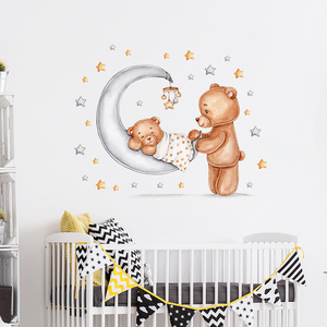 Motherly Love Theme Good Night Bear Wall Stickers for Kids Baby Room Bedroom Decorative Wall Decal