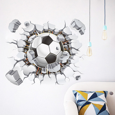 3D Football Broken Wall Wall Sticker for Kids Room LIving Room Bedroom Home Decoration Wall Decal