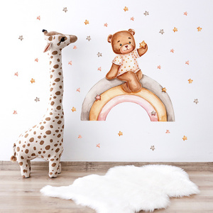 Girl Bear Rainbow Star Wall Sticker for Kids Room Bedroom Nursery Home Decoration Wall Decal