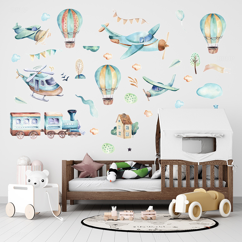 Hot Air Balloon Airplane Train Wall Sticker for Kids Room Nursery Home Decoration Wall Decal