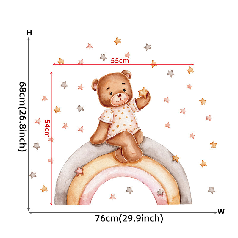 Girl Bear Rainbow Star Wall Sticker for Kids Room Bedroom Nursery Home Decoration Wall Decal