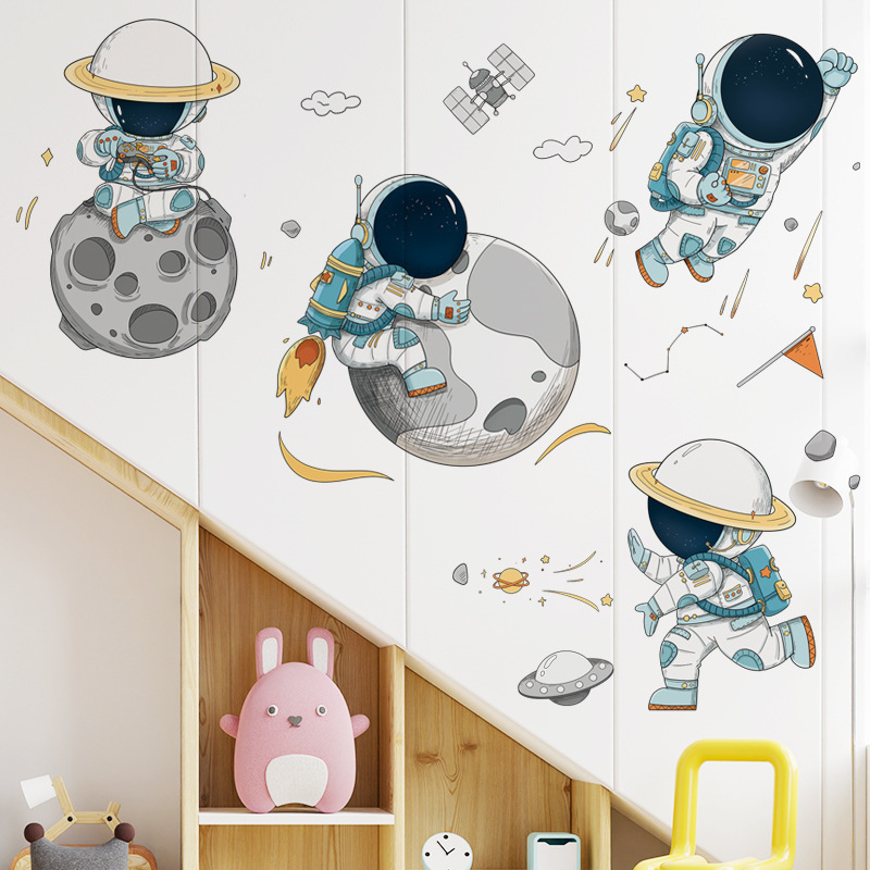 Astronaut Cartoon Planet Wall Stickers for Kids Room Nursery Bedroom Home Decoration Wall Decal