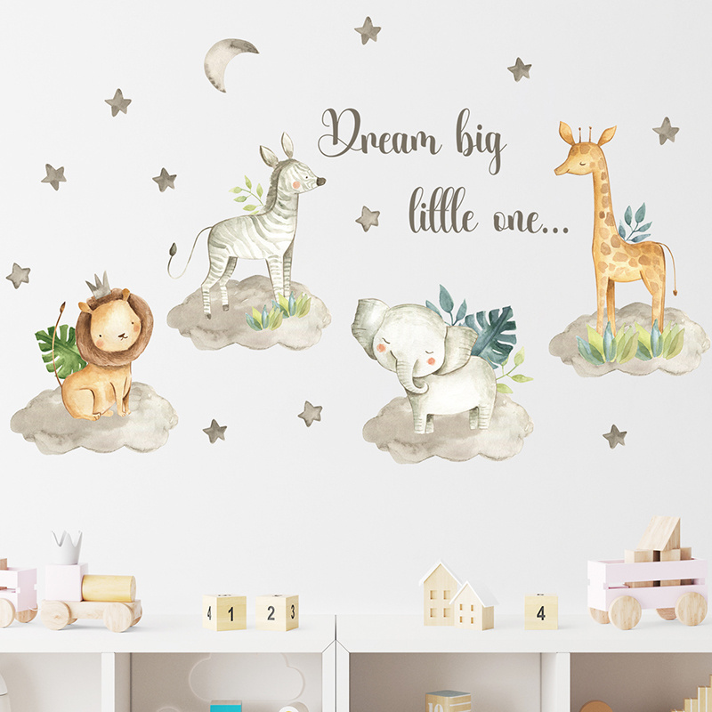 Cartoon Animals Star Moon Wall Stickers For Kids Room Bedroom Nursery Decoration Wall Decal