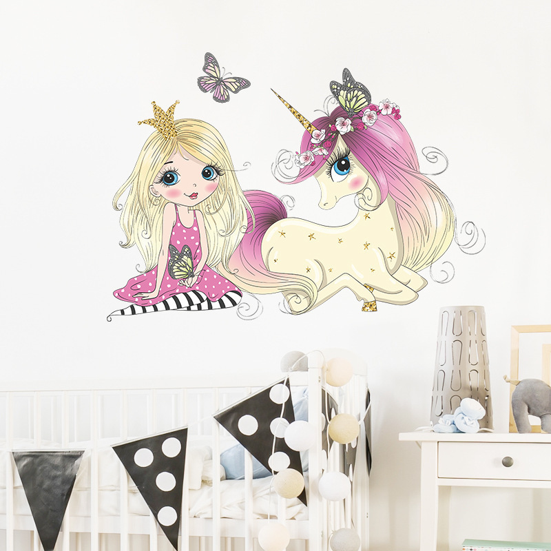 Unicorn Princess Wall Stickers for Kids Room Bedroom Girl Room Decoration Wall Decal