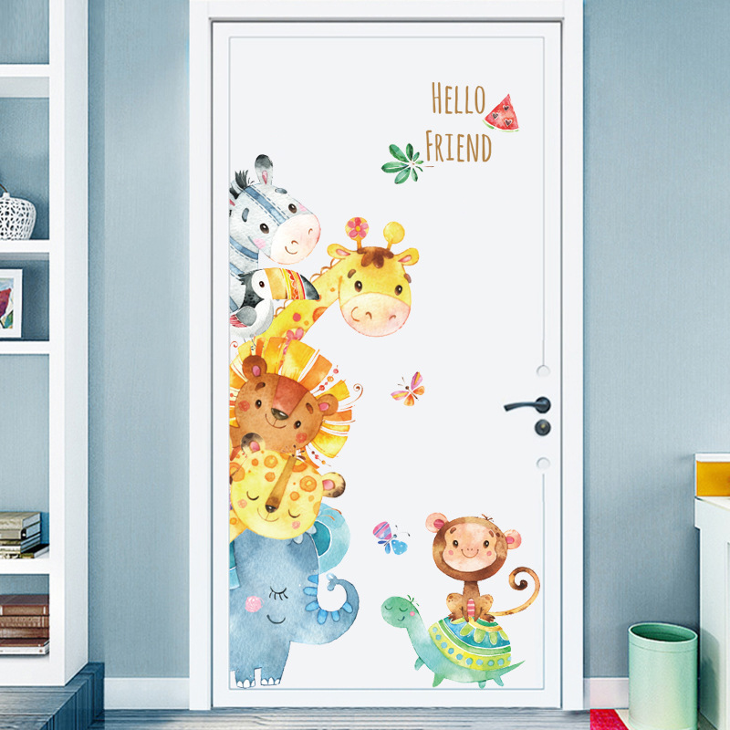 Cartoon Elephant Lion Monkey Animals Wall Stickers for Bedroom Kids Baby Room Home Decoration Wall Decal