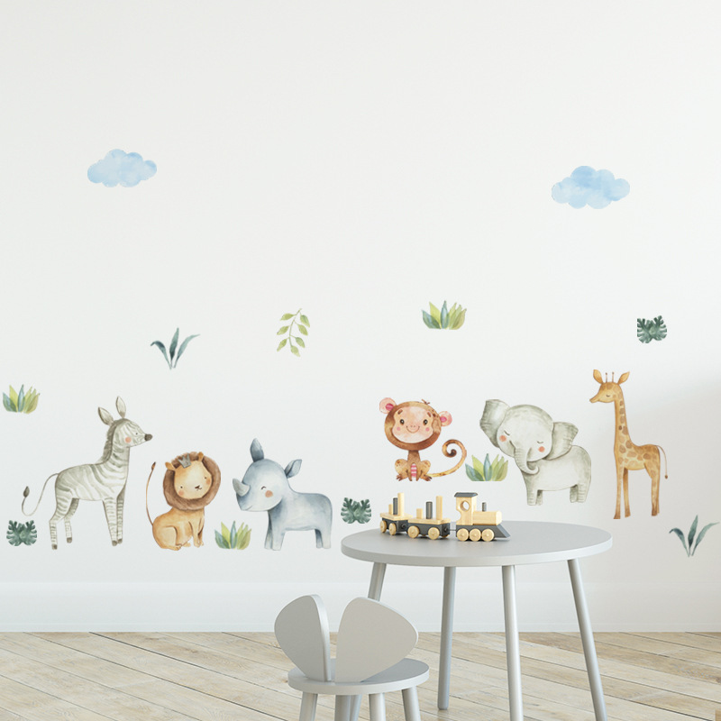 Safari Animals Wall Stickers for Kids Room Bedroom Nursery Home Decorative Wall Decal