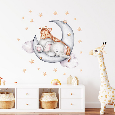 Good Night Baby Elephant and Giraffe Wall Stickers for Kids Baby Room Decorative Wall Decal